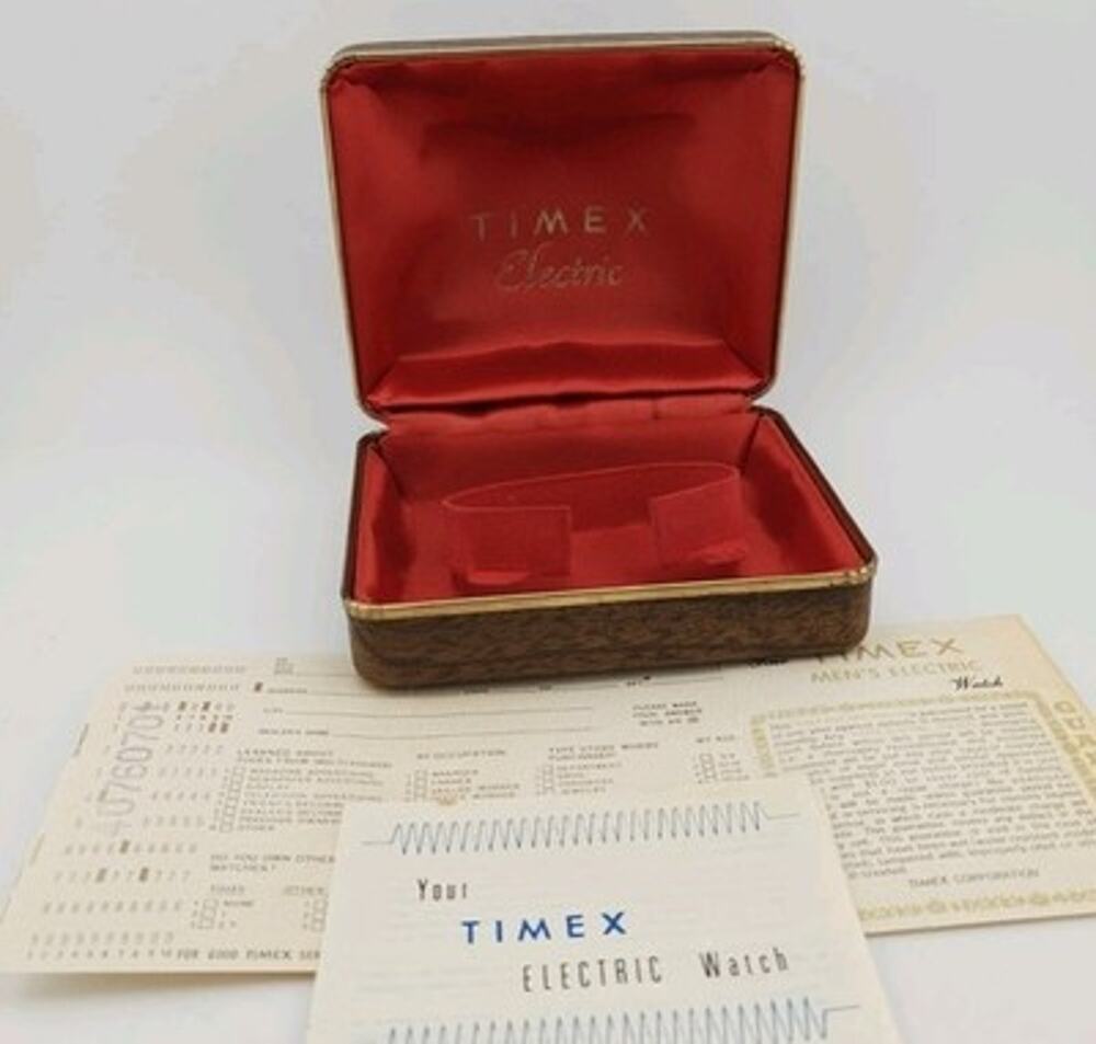 Vintage Timex Electric Mens Watch Presentation Box Case Red Velvet with Papers
